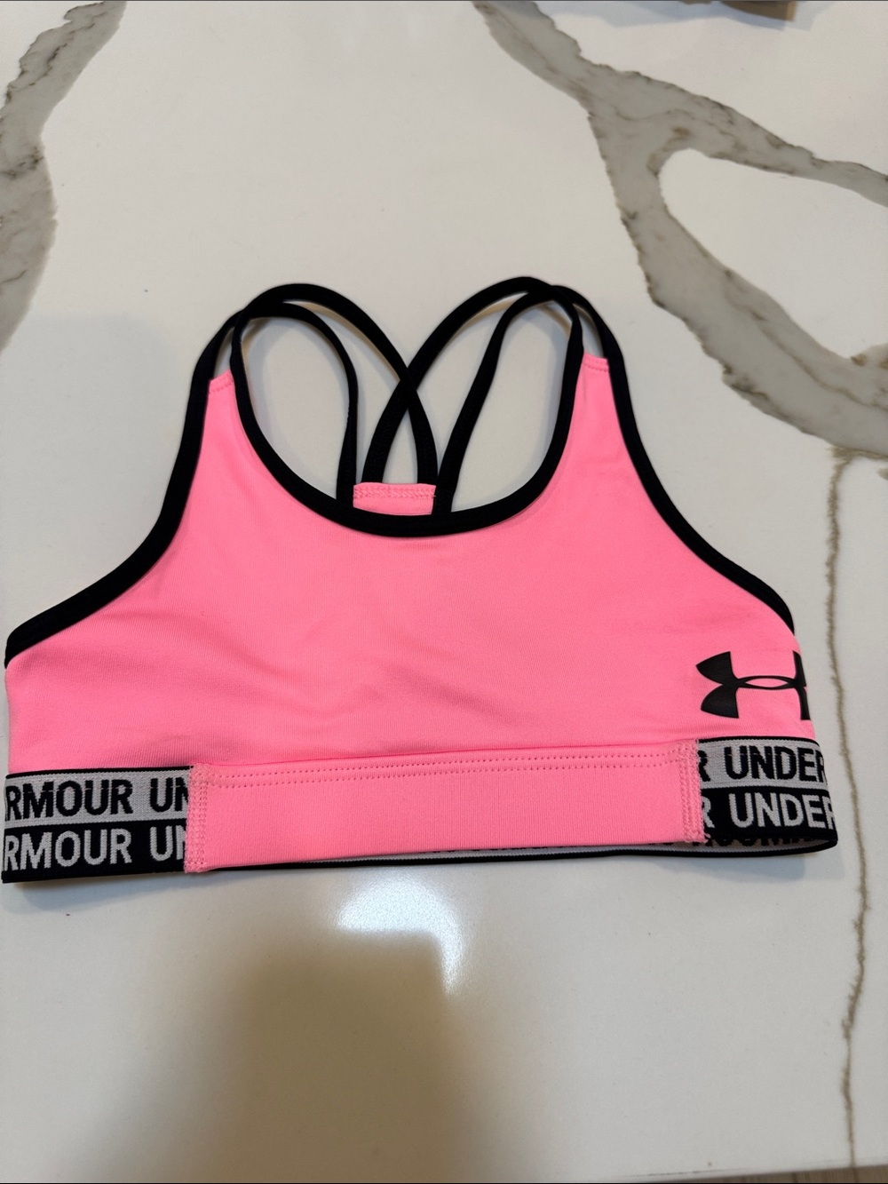 Girls Under Armour Neon Pink Sports Bra with Black Accents XS